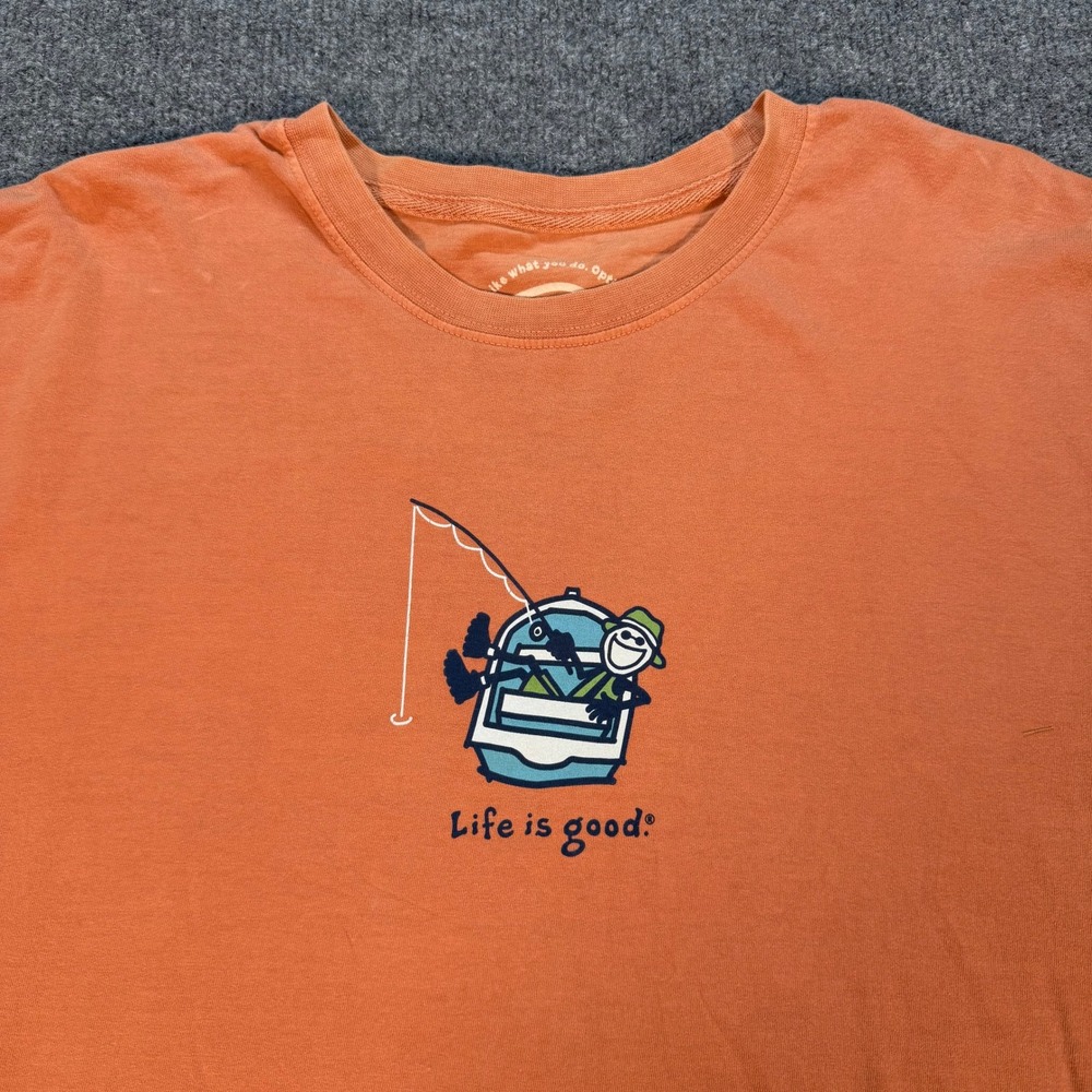 Life is Good Mens XL Orange Fishing Jake Graphic T-Shirt Short Sleeve #4196